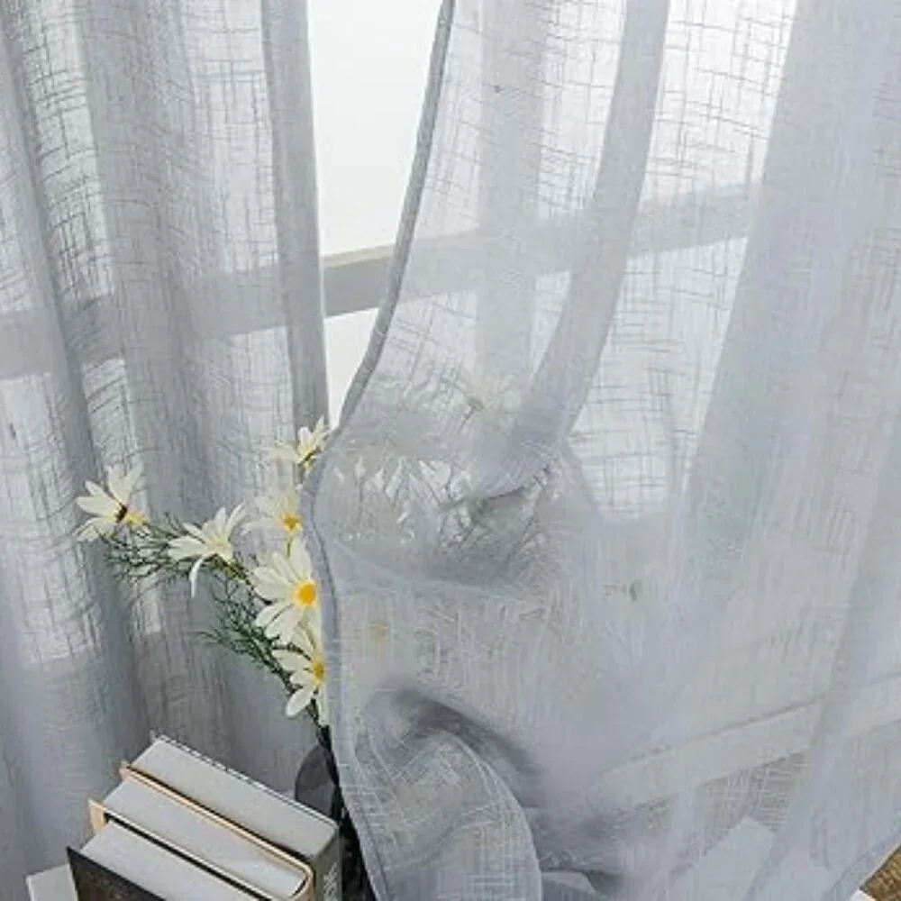 Aquazolax Linen Semi Sheer Curtains, 63-inch Length, 2 Panels, Grey